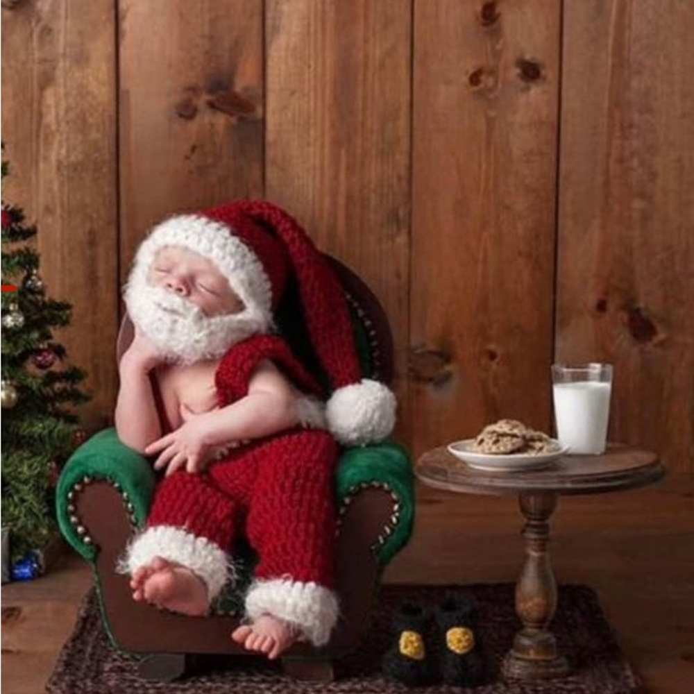 Newborn Santa Set Photo Prop/ Santa Beard Hat/Crochet